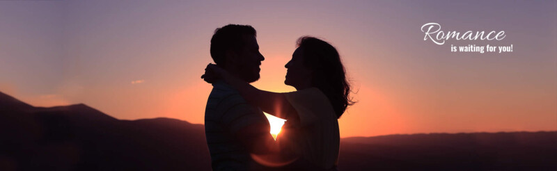 romantic sunset with loving couple
